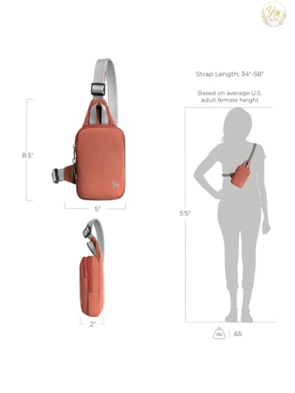 Anti-Theft Compact Sling Bag with RFID Blocking, Adjustable Strap